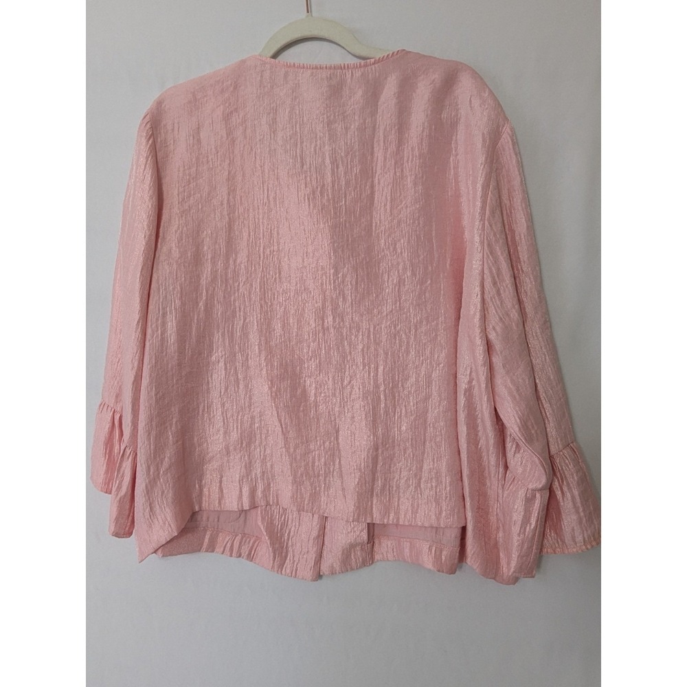 Ruby Rd Woman Pink Button Front Satin Jacket Ruffle Cuff Career Casual Top 18W - Picture 5 of 9